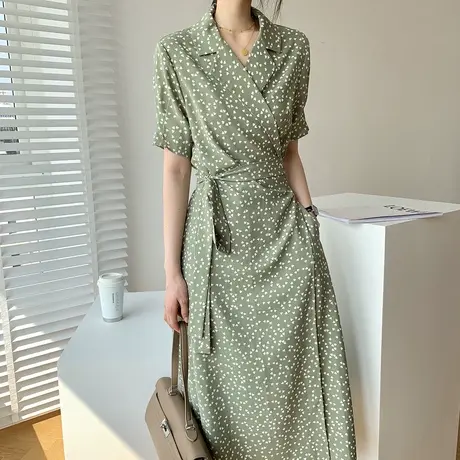 2023早春新款茶歇裙连衣裙女赫本风收腰显瘦法式复古长裙气质夏秋图片