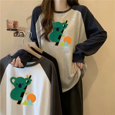 双面磨毛德绒长袖T恤女秋冬韩版宽松显瘦加绒加厚内搭插肩袖上衣商品大图