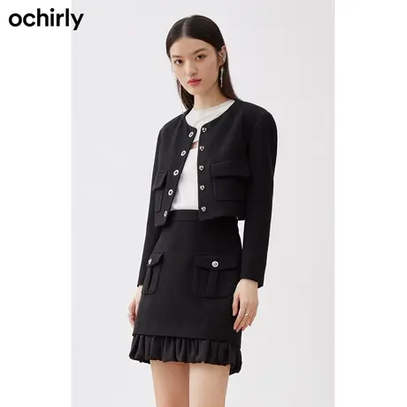 【百亿补贴官方直播】欧时力 羊毛花式呢小香风外套 秋装短款图片