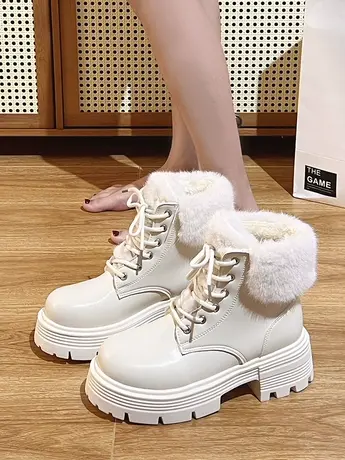 英伦风厚底马丁靴女秋冬2023新款时尚爆款高跟靴炸街小短靴毛毛靴图片