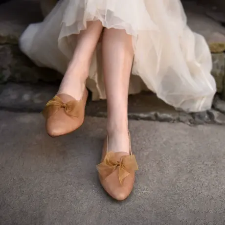 Artmu阿木原创复古蝴蝶结尖头单鞋奶奶鞋平底软底一脚蹬女鞋新款图片