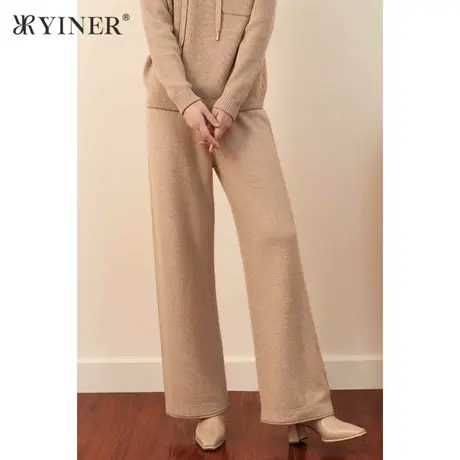 YINER音儿女装冬季纯羊绒针织阔腿休闲裤商品大图