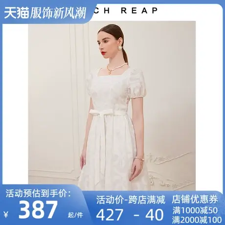 希区瑞普高端法式白色泡泡袖连衣裙女2024春夏新款轻奢纯棉长裙图片