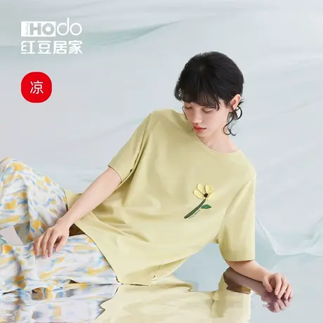 凉感棉红豆短袖长裤睡衣女士夏季可外穿套头休闲宽松居家服套装女商品大图