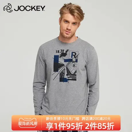 Jockey男士家居服长袖上衣棉质舒适亲肤弹力圆领印花长袖睡衣T恤商品大图