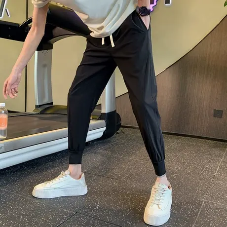 2023夏季时尚男士休闲裤九分裤裤子空调9分裤运动裤纯色小脚卫裤商品大图