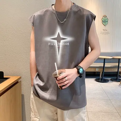 夏季薄款麂皮绒背心男潮流篮球运动健身休闲宽松大码坎肩无袖T恤商品大图