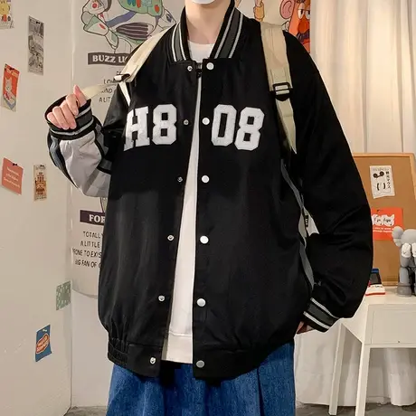 潮流字母棒球服男春秋新款ins宽松青年潮牌休闲工装夹克港风外套商品大图