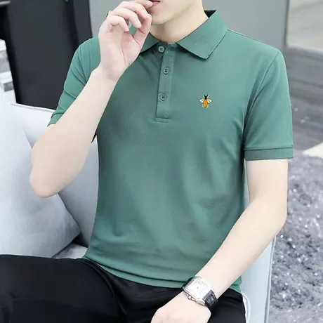 港士博夏季男士短袖t恤潮牌刺绣修身polo衫韩版潮流纯棉薄款半袖t商品大图