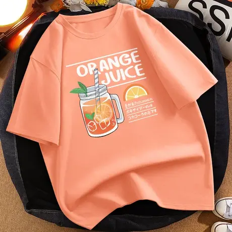 橘粉色夏季短袖t恤女纯棉学生小个子独特上衣2023小众不撞款半袖商品大图