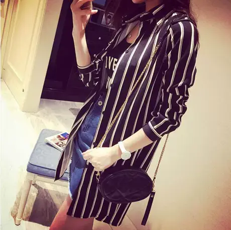 2023年夏季新款竖条纹衬衫女长袖宽松上衣春百搭外穿雪纺防晒衬衣商品大图