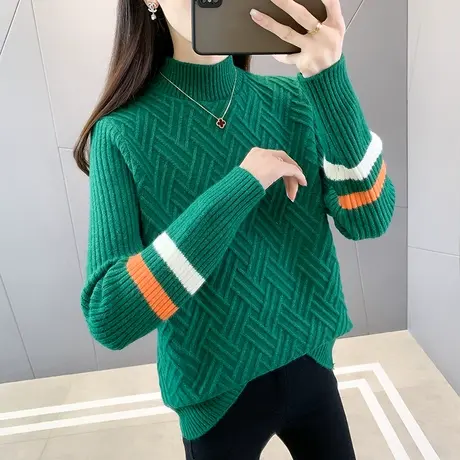 半高领毛衣宽松套头打底衫女秋冬2023年新款内搭爆款洋气针织衫女商品大图