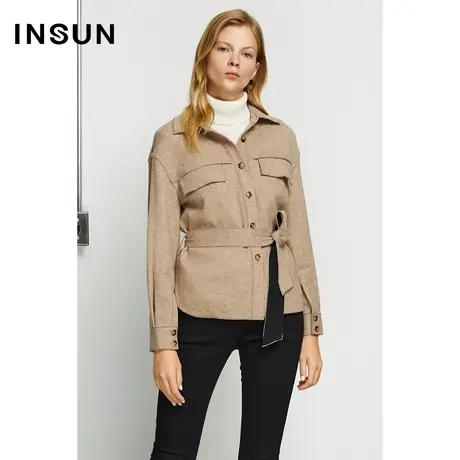 恩裳冬季微落肩百搭保暖羊毛衬衫图片