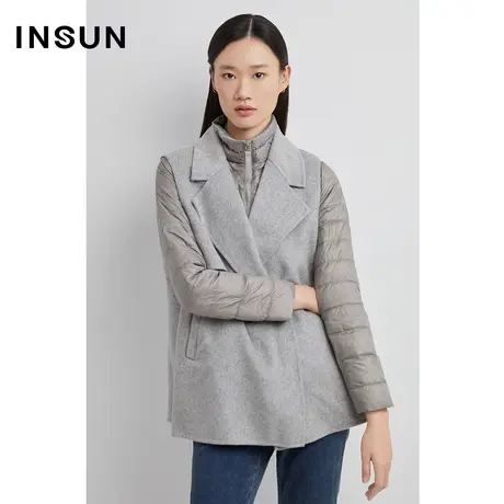 INSUN恩裳冬季拼接轻商务两件套白鹅绒羽绒服图片