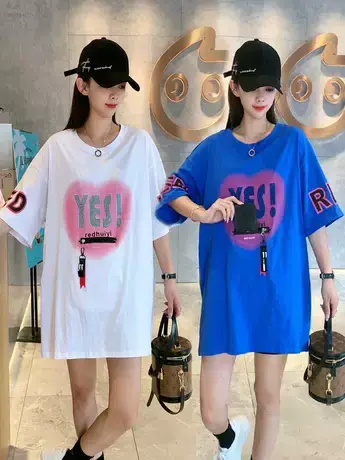 爆款YES字母印花口袋拉链2023夏季新款圆领大码时尚宽松休闲短袖图片