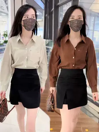 2023秋季新款法式通勤简约纯色长袖衬衫女设计感小众翻领别致上衣商品大图