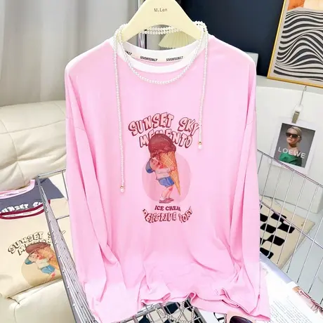 韩国东大门薄款长袖上衣chic复古港风休闲天丝棉防晒T恤空调衫女图片