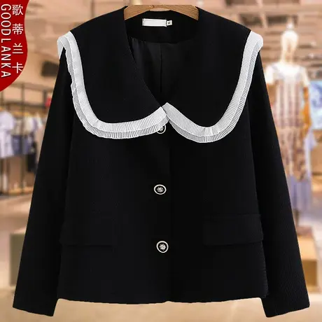 黑色小西装春秋款加肥加大码女装洋气时尚大翻领年轻气质妈妈外套图片