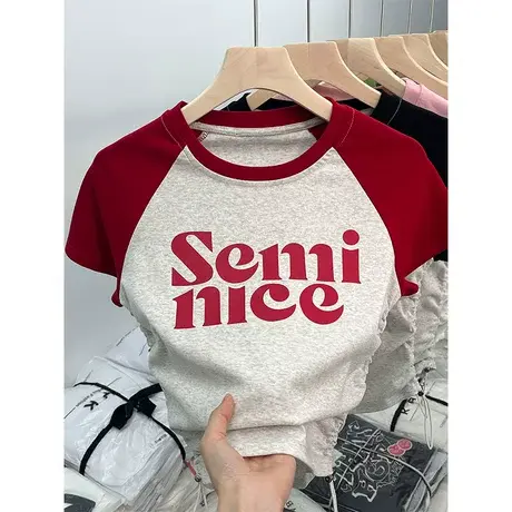 独特美式港味chic甜辣妹卡腰短款小衫上衣设计感小众短袖t恤女夏商品大图