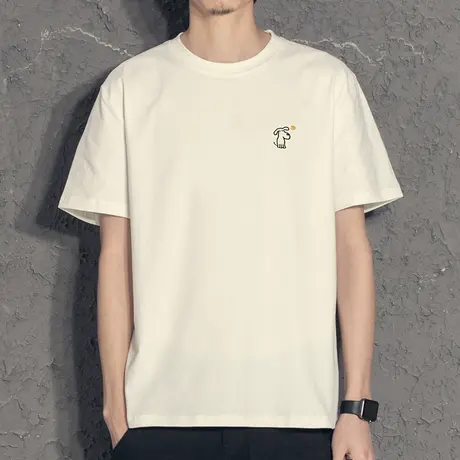 小狗刺绣夏季新款男士t恤潮牌潮流体恤简约休闲圆领短袖半袖夏装图片