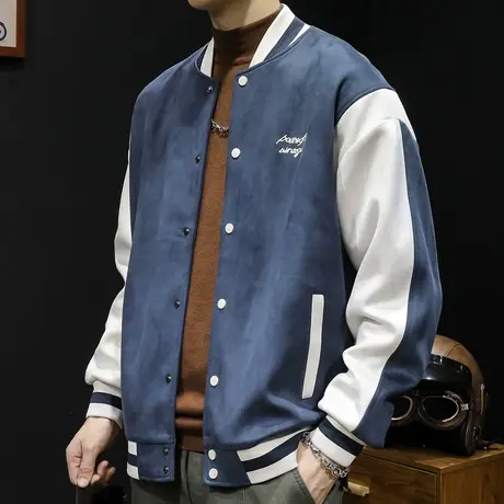 抗皱麂皮绒棒球服男外套秋冬潮ins美式复古男士休闲夹克大码秋季图片