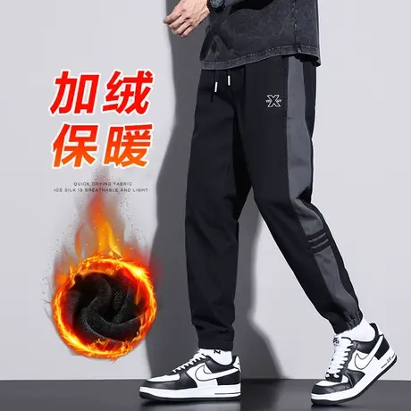加绒加厚保暖痞帅气条纹冬季休闲裤子秋冬款男生束脚美式工装冬裤商品大图
