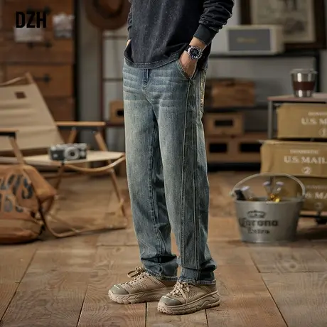 男士秋季牛仔裤男美式潮牌宽松阔腿男裤休闲长裤子2024新款运动裤图片
