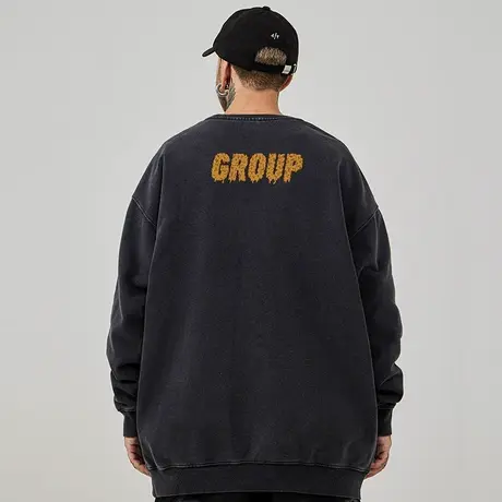 2024复古简约纯色宽松加绒加肥加大连帽卫衣男大码男装打底衫春秋图片