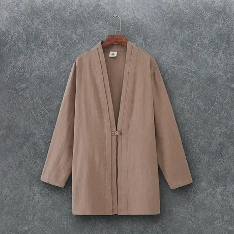 春夏中长款中国风棉麻汉服男装复古中式外套宽松薄开衫道袍禅衣服图片