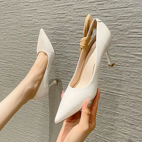 设计感小众蝴蝶结高跟鞋女细跟2024春季新款性感尖头浅口职业单鞋商品大图