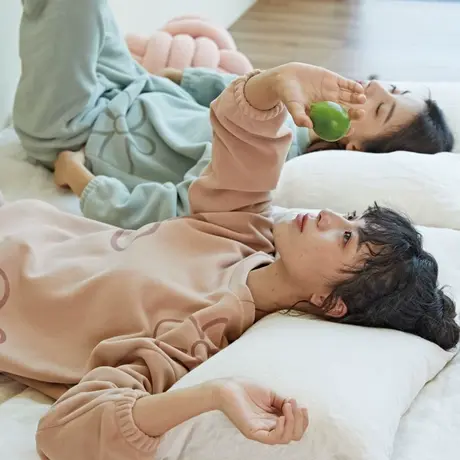 家居服女睡衣套装长袖秋冬珊瑚绒休闲法兰绒保暖简约加绒宽松套头商品大图