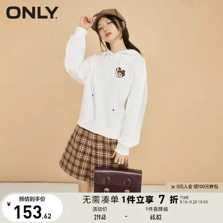 ONLY奥莱夏季百搭学院风皮质包裹抽绳连帽卫衣女商品大图