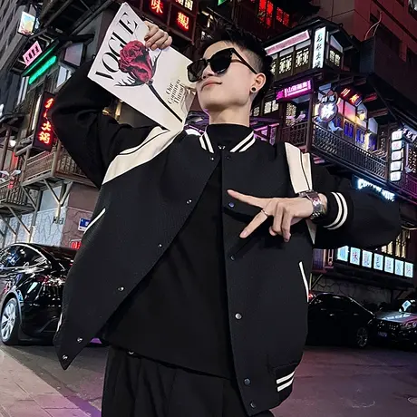 2023新款美式复古棒球服工装夹克上衣春秋季ins拼色潮牌休闲外套商品大图