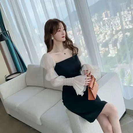 法式名媛小礼服连衣裙2023新款气质轻奢收腰显瘦修身包臀小黑裙女商品大图