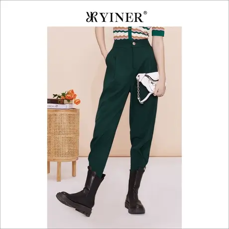 YINER音儿专选女装夏季百搭弹力长裤高腰锥形休闲裤图片