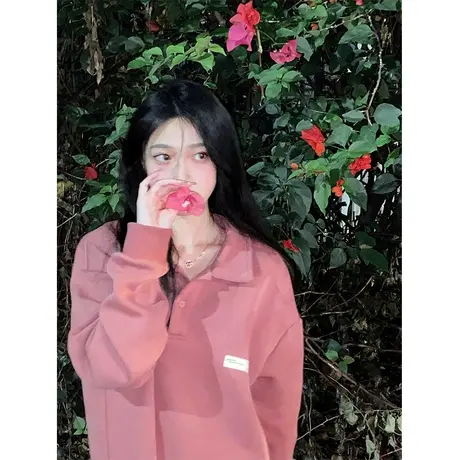 polo领卫衣女高级感春秋宽松慵懒风复古港味chic长袖上衣ins超火图片