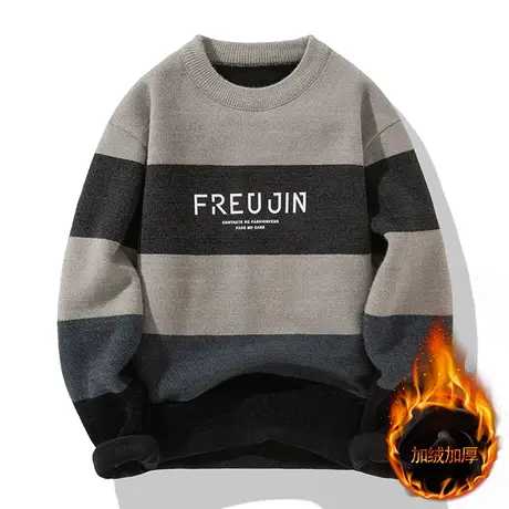 2022新款秋季毛衣男士半高领潮流针织衫加绒加厚保暖印花字母上衣商品大图