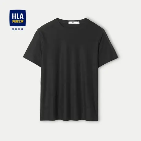 HLA/海澜之家舒适弹力短袖T恤2024春夏新款圆领丝光工艺黑色短T男图片