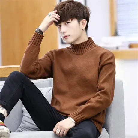 男士毛衣2023秋冬季半高领加厚纯色针织衫男装潮流线衣打底衫外套商品大图