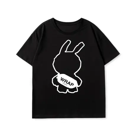 Ohlyah新款兔年卡通兔子红色t恤加肥男女同款国潮宽松短袖青少年图片