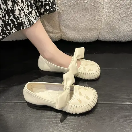 森女风牛筋软底豆豆鞋女2024春季新款平底休闲开车鞋一脚蹬妈妈鞋商品大图