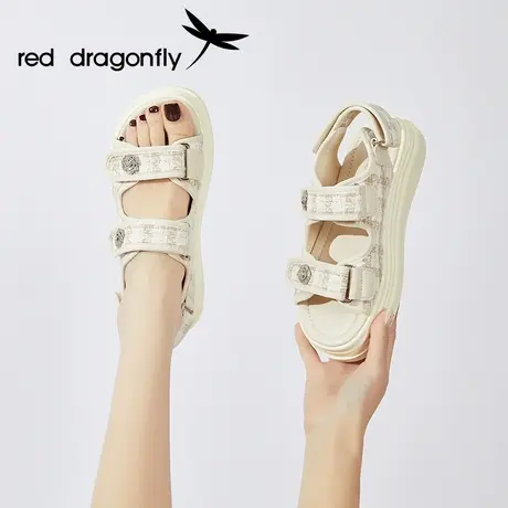 红蜻蜓小香风凉鞋夏季女款2023年新款厚底魔术贴运动防滑罗马女鞋商品大图