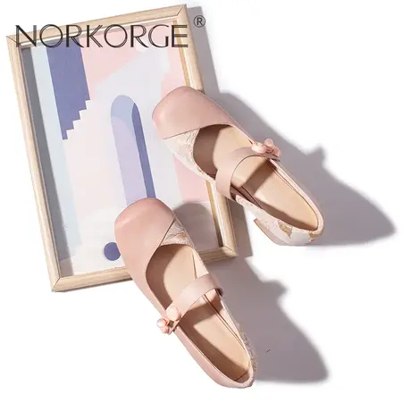 2023新款春秋复古仙女风温柔粉玛丽珍单鞋女鞋真皮方头粗跟高跟鞋图片