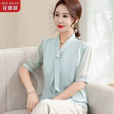 中年妈妈夏装洋气雪纺小衫短袖上衣40岁50中老年女装夏季2023新款图片