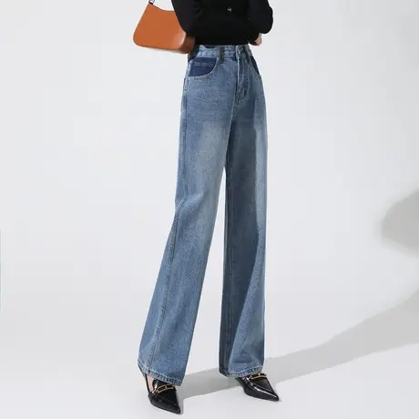 时尚百搭长款直筒牛仔裤女士2023年秋季新款高腰显瘦小众显高裤子商品大图