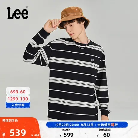Lee商场同款23秋冬新品舒适版黑色色织条纹长袖T恤男LMT006290201图片