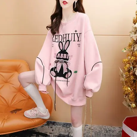 韩版卡通卫衣女中长款2023新款秋季洋气减龄宽松设计感很仙的上衣商品大图