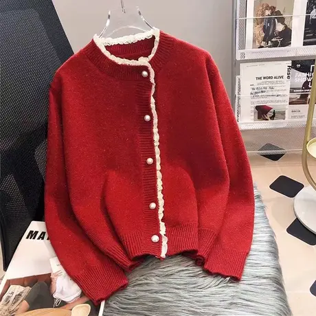 秋装女2023年新款圆领针织开衫女长袖外套宽松上衣爆款百搭毛衣女商品大图