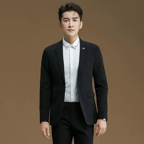 休闲西装套装男士商务正装黑色小西服韩版潮流修身春秋季薄款外套商品大图