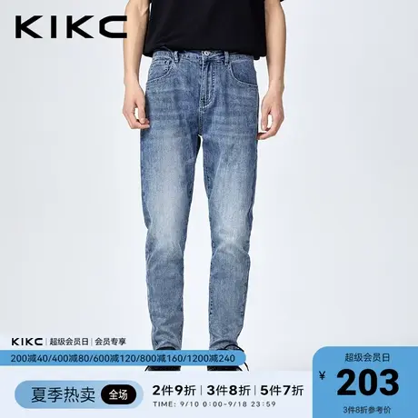 kikc牛仔裤男2023春夏新款商场同款水洗弹力休闲刺绣牛仔九分裤图片
